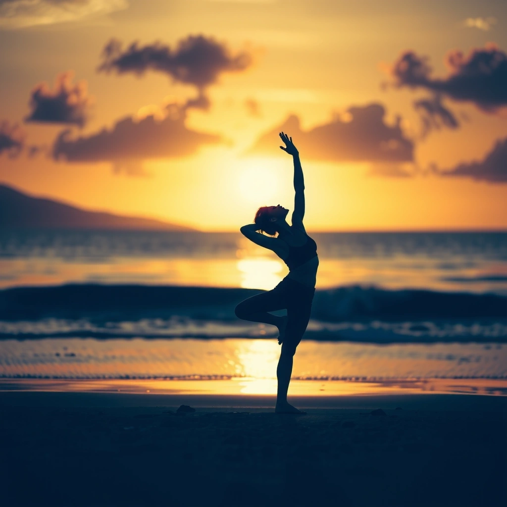 Yoga pose at sunset